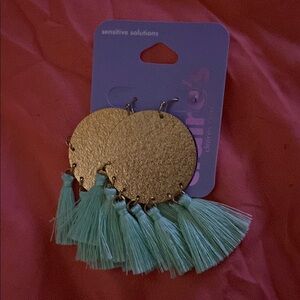 Gold and Mint Tassel Earrings